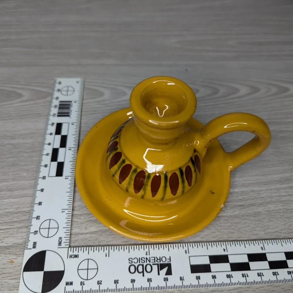 Vintage Pottery Barn Ceramic Golden Painted Taper Handle Walking Candle #2